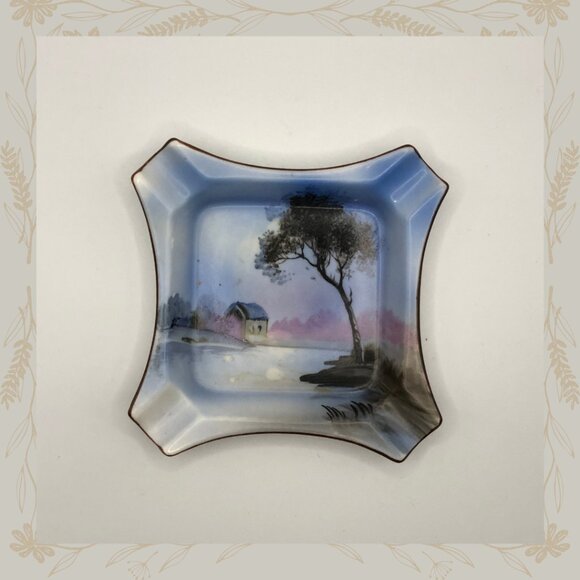 Vintage Hand Painted Noritake Lake Scene Ashtray - Picture 1 of 3
